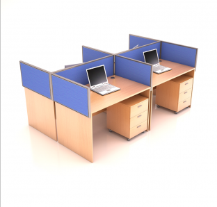 Cluster Of 4 Workstation With Fabric Screen Panel